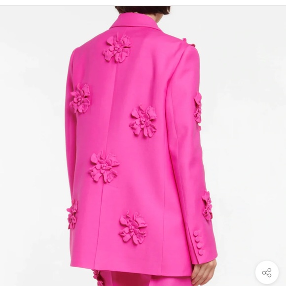 BARBIE PINK FLORAL EMBROIDERED PEAK LAPEL DOUBLE BREASTED XXL BLAZER & L PANTS - Picture 3 of 3